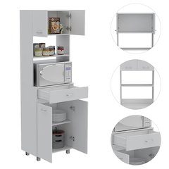 2-Shelf 1-Drawer Microwave Pantry Cabinet White