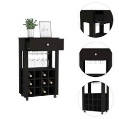 1-Drawer 12-Bottle Wine Cabinet Black Wengue