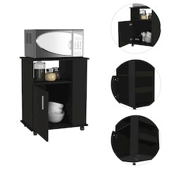 4-Shelf Microwave Cabinet with Caster Black Wengue