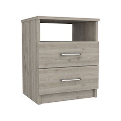 2-Drawer 1-Shelf Rectangle Nightstand Light Grey
