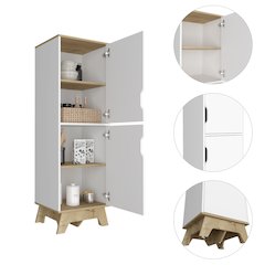 2-Door Pantry Cabinet Light Oak and White
