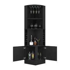 4-Bottle 2-Shelf Bar Cabinet Black Wengue