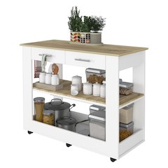 2-Drawer 2-Shelf Kitchen Island White and Light Oak