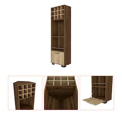 12-Bottle 2-Shelf 1-Drawer Bar Cabinet Mahagony and Macadamia