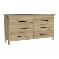 6-Drawer Rectangle Dresser Light Oak and White