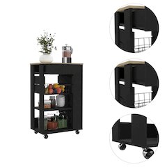 5-Shelf 1-Drawer Kitchen Cart Black Wengue and Light Oak