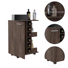 2-Shelf 6-Bottle Bar Cart with Division Dark Walnut