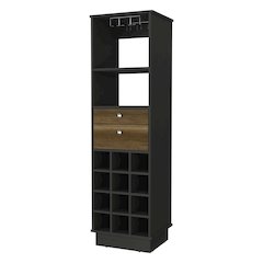 12-Bottle 2-Drawer 1-Shelf Bar Cabinet Black Wengue and Walnut