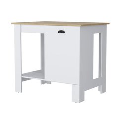 1-Door Kitchen Island with Open Shelf White and Macadamia