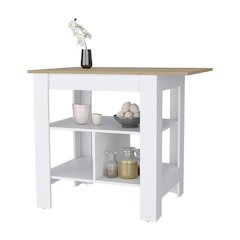 3-Shelf Kitchen Island White and Macadamia