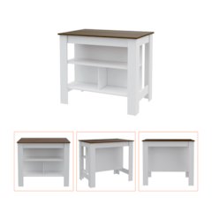 9-Shelf 2-Door 2-piece Kitchen Set, Kitchen Island and Pantry White and Walnut