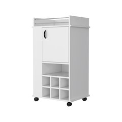 1-Door Bar Cart with Wine Rack and Casters White