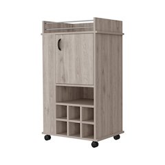 1-Door Bar Cart with Wine Rack and Casters Light Gray