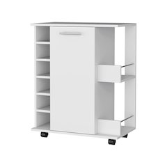 Bar Cart with Casters, Wine Rack and Open Shelf White