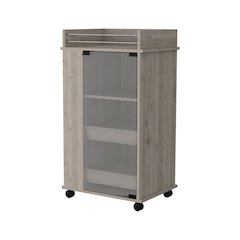 Park Glass Door Bar Cart with Bottle Holder and Casters Light Gray