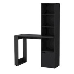 Computer Desk with 4-Tier Bookcase and 1-Door Cabinet Black