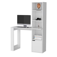 Computer Desk with 4-Tier Bookcase and 1-Door Cabinet White