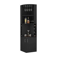 8-Bottle 2-Shelf Bar Cabinet Black Wengue