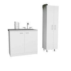 4-Door 2-piece Kitchen Set, Utility Sink Cabinet and Pantry Cabinet White