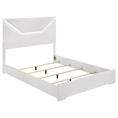 Pierce Queen Panel Bed LED Headboard White High Gloss