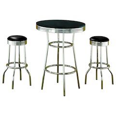 Midge Black 3-piece Round 1950s Bistro Pub Bar Table Set