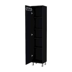 1-Door Cabinet with 3 Broom Hangers Black