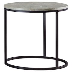 Grey Faux Marble and Gunmetal Round End Table