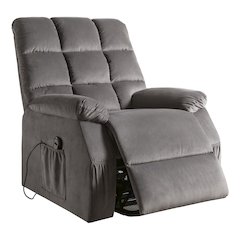 Grey Power Recliner with Metal Base