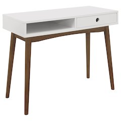 White and Walnut 1-drawer Writing Desk