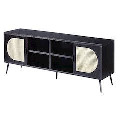Black TV Stand with Rattan Inserts