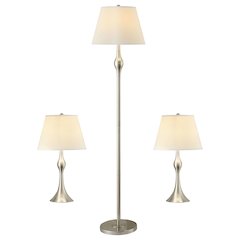 Beige and Brushed Nickel 3-piece Lamp Set