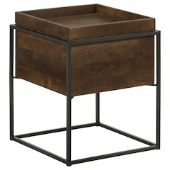 Dark Brown and Gunmetal Accent Table with Top Tray