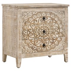 White Distressed 3-Drawer Accent Cabinet