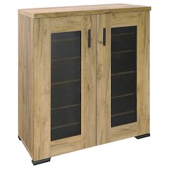 Golden Oak Metal Mesh Door Accent Cabinet