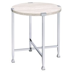 White Oak and Chrome End Table with X Shape Base