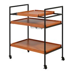 Honey Oak and Black Serving Cart with Stemware Rack