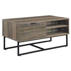 Rustic Oak and Black Coffee Table with Open Storage