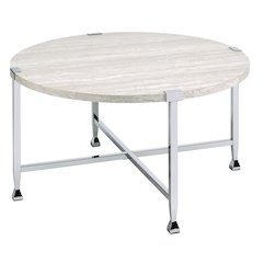 White Oak and Chrome Round Coffee Table