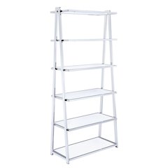 White High Gloss and Chrome 6-shelf Bookcase