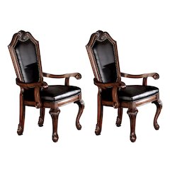 Black and Cherry Solid Back Arm Chairs with Nailhead Trim (Set of 2)