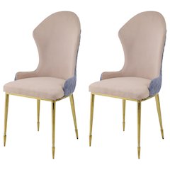 Tan and Gold Sloped Arms Dining Chairs (Set of 2)