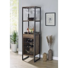 Weathered Oak and Black Wine Rack with 1 Drawer