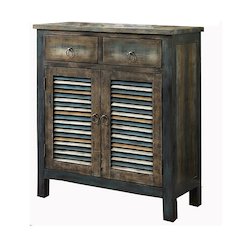 Antique Oak and Teal 2-door Console Table