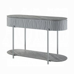 Grey High Gloss and Chrome Sofa Table with Bottom Shelf