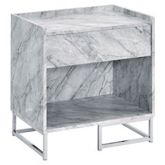 White Printed Faux Marble and Chrome Accent Table