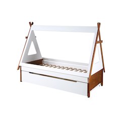 Oak and White Platform Twin Bed