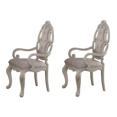 Beige and Antique White Arm Chair with Button Tufted (Set of 2)
