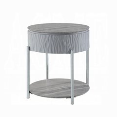 Grey High Gloss and Chrome End Table with Bottom Shelf