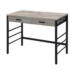 Light Weathered Oak and Black Writing Desk with 2 Drawers
