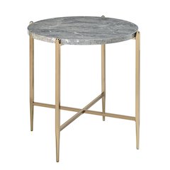 Faux Marble and Champagne Round End Table